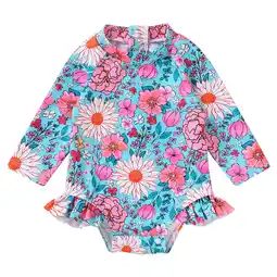 Walmart Happy Town Newborn Baby Girls Swimsuit Summer One-Piece Long Sleeve Floral Bathing Suit offer