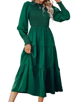 Walmart Cupshe Women's Ruched Maxi Dress High Neck Long Sleeves Smocked Tiered offer