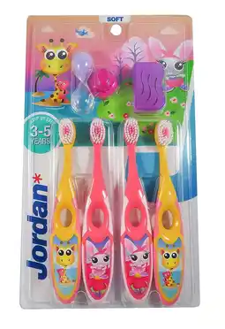 Walmart Jordan* Step 2 Kids Toothbrush, 3-5 Years, Soft Bristles, BPA Free (4 Pack) Pink & Yellow offer