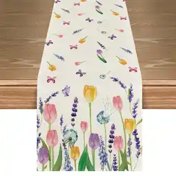 Walmart Sm:)e Lavender Tulip Floral Table Runner for Spring Summer 13 x 72 Inch offer