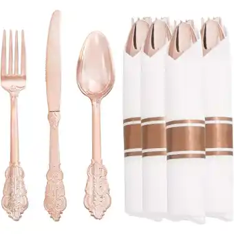 Walmart WDF Pre Rolled Napkins with Rose Gold Disposable Cutlery-30 Pack Rose Gold Silverware offer