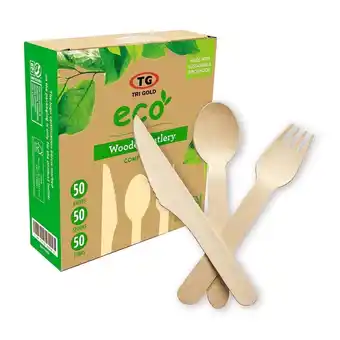 Walmart TG TRIGOLD Disposable Wooden Cutlery Set 50set,Compostable 1 Pack offer