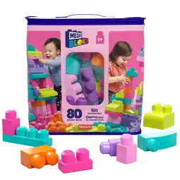 Walmart MEGA BLOKS Fisher-Price Toy Blocks Big Building Bag with Storage (80 Pieces) for Toddler, Pink offer