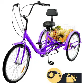 Walmart ARTUDATECH Adult 24 7 Speed Adjustable Seat Tricycle with Rear Basket, Purple offer