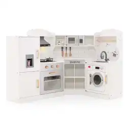 Walmart Costway Corner Play Kitchen Toddler Kitchen Playset with Range Hood, Ice Maker, Microwave White offer