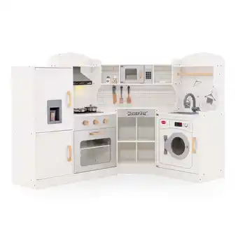 Walmart Costway Corner Play Kitchen Toddler Kitchen Playset with Range Hood, Ice Maker, Microwave White offer