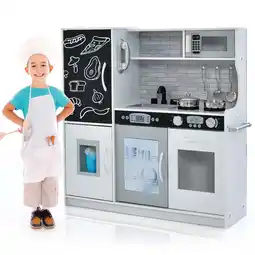 Walmart Costway Kid's Pretend Play Kitchen Toddler Kitchen Playset with Blackboard White offer