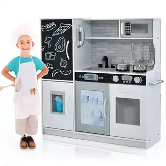 Walmart Costway Kid's Pretend Play Kitchen Toddler Kitchen Playset with Blackboard White offer