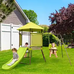 Walmart Costway Covered Playhouse Fort Height Adjustable Baby Seat Slide Green 4 in-1 Swing Set offer