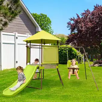 Walmart Costway Covered Playhouse Fort Height Adjustable Baby Seat Slide Green 4 in-1 Swing Set offer