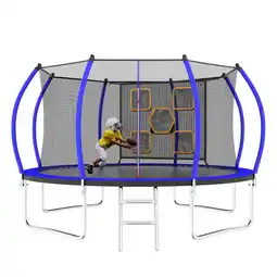 Walmart Mersco New Round Trampoline for Kids 1500Lbs 12ft Trampoline W/ Enclosure Net & Target Cloth Blue offer