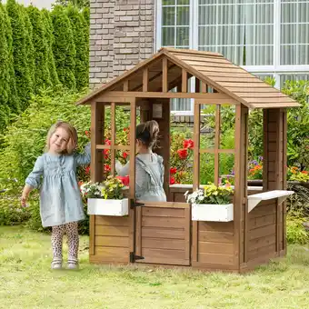 Walmart Outsunny Playhouse for Kids Outdoor with Doors, Windows, Brown offer