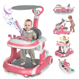 Walmart AJONALAA 4-in-1 Musical Infant Baby Walker with Wheels, Push Walker for Girls Boys, Red offer