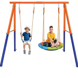 Walmart Swing Set for Kids, Heavy Duty Frame Metal Swing Stand with 1 Saucer & 1 Belt Swing Seat for Outdoor offer