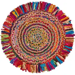 Walmart Ox Bay and Evette Rios Cora 5'6 Round Rainbow Cotton and Jute Striped Fringe Indoor Area Rug offer