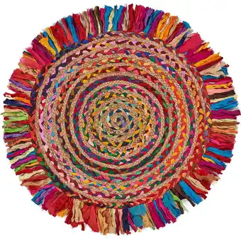 Walmart Ox Bay and Evette Rios Cora 5'6 Round Rainbow Cotton and Jute Striped Fringe Indoor Area Rug offer