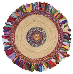 Walmart Ox Bay and Evette Rios Cora 5'6 Round Rainbow Cotton and Jute Fringed Indoor Area Rug offer