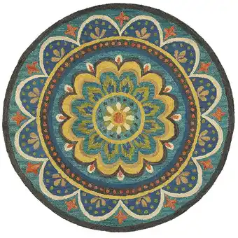 Walmart Ox Bay Ella 6' Round Blue Floral Medallion Indoor Area Rug offer