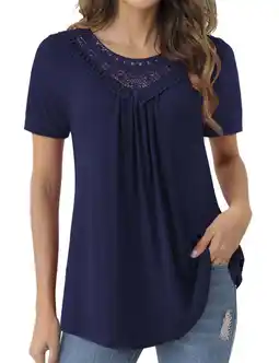 Walmart CPOKRTWSO Women's Plus Size Summer Tops Short Sleeve Lace Pleated Blouses Tunic Tops M-4XL offer