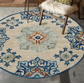 Walmart Elm & Oak Traditional Cottage Medallion Hand-Tufted Wool Round Indoor Area Rug offer