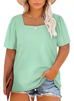 Walmart SHEWIN Women's Plus Size Tops Puff Sleeve T-Shirts Blouse Summer Tee Shirts Sky Blue 2XL offer