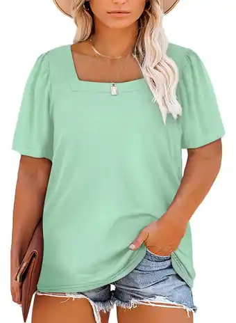 Walmart SHEWIN Women's Plus Size Tops Puff Sleeve T-Shirts Blouse Summer Tee Shirts Sky Blue 2XL offer