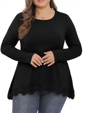 Walmart Cueply Womens Plus Size Tops Long Sleeve Shirts Crewneck Lace Tunic Blouses XL-4XL offer