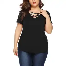 Walmart Fancyglim Womens Plus Size Tops Casual V Neck Loose T-Shirts Blouse Black 3XL offer