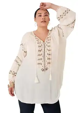 Walmart June + Vie Women's Plus Size Embroidered Peasant Blouse offer