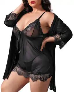 Walmart CaiDieNu Plus Size Lingerie for Women Sexy Sleepwear Set V-Neck Nightgowns - Purple offer