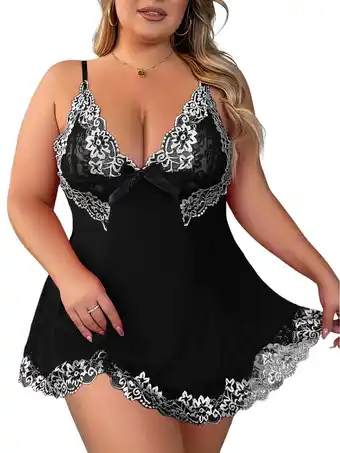 Walmart LapaPlus Women Plus Size Lingerie Lace Chemise Babydoll Sleepwear XL-5XL offer