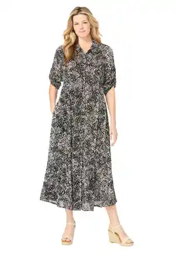 Walmart Woman Within Women's Plus Size Roll-Tab Sleeve Crinkle Shirtdress offer