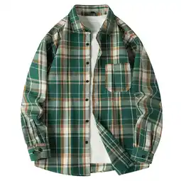 Walmart Cmfcve Mens Plaid Shirt,Long Sleeves,Classic Flannel Shirt Button Down Shirt Jacket Tops Green-3XL offer