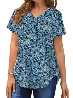 Walmart MOSHU Plus Size T-shirts for Women V Neck Summer Tunic Tops Floral Print Curved Hem Women Shirts offer