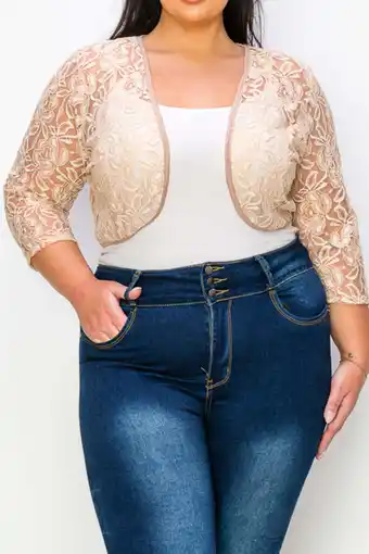 Walmart Women's Plus Size Casual Lace Bolero Cardigan 3/4 Sleeve Sheer Cover Up Jacket offer