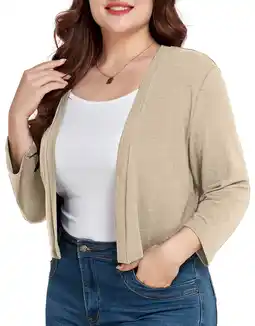 Walmart JuneFish Women's Plus Size Open Front Cropped Bolero Shrug Lightweight 3/4 Sleeve Cardigan Sweater offer