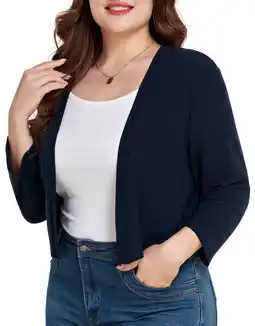 Walmart JuneFish Women's Plus Size Open Front Cropped Bolero Shrug Lightweight 3/4 Sleeve Cardigan Sweater offer