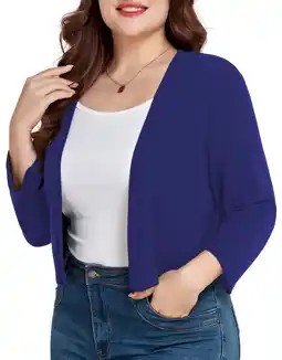 Walmart JuneFish Women's Plus Size Open Front Cropped Bolero Shrug Lightweight 3/4 Sleeve Cardigan Sweater offer