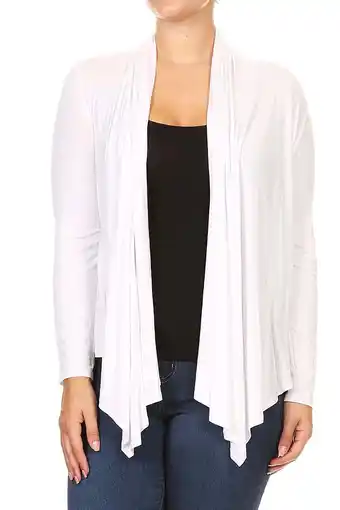 Walmart MOA COLLECTION Women's Plus Size Solid Casual Long Sleeve Drape Front Open Jacket Cardigan offer