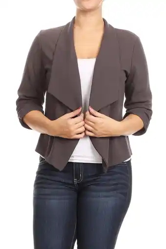 Walmart Women's Plus Size 3/4 Sleeve Casual Office Work Open Front Blazer Jacket offer