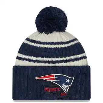 Walmart Men's New Era Cream/Navy New England Patriots 2022 Sideline Sport Cuffed Pom Knit Hat offer