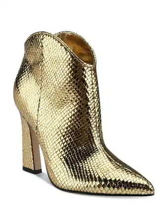 Walmart MARC FISHER Womens Gold Snake Western Comfort Masina Pointed Toe Sculpted Heel Leather Booties 7 M offer