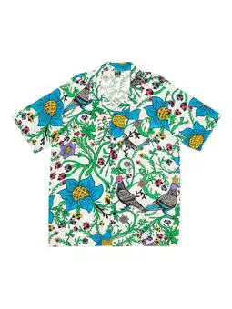 Walmart Roberto Lugo All Gender Floral Pigeon Printed Button Down Resort Shirt, Men's Sizes S-3XL offer