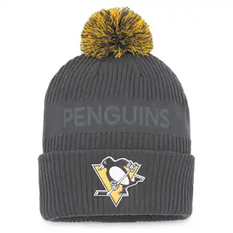 Walmart Men's Fanatics Charcoal Pittsburgh Penguins Authentic Pro Home Ice Cuffed Knit Hat with Pom offer