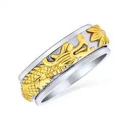 Walmart Bling Jewelry Mens Two Tone Tungsten Wedding Band Ring with Gold Silver Dragon Design for Men offer