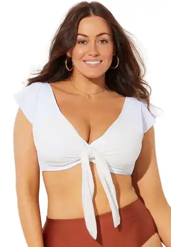 Walmart Swimsuits for All Women's Plus Size Tie Front Cup Sized Cap Sleeve Underwire Bikini Top offer