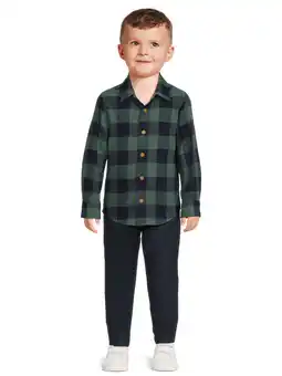 Walmart Wrangler Toddler Boys’ Long Sleeve Flannel Shirt and Joggers Outfit Set, 2-Piece Set, Sizes 2T-4T offer