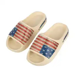 Walmart 4th of July Rhinestone American Flag Women's Non-Slip White Cloud Slides-6 offer