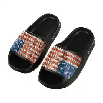 Walmart 4th of July Rhinestone American Flag Women's Non-Slip Black Cloud Slides-6 offer