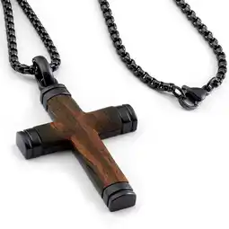 Walmart Metal Masters Real Santos Wood Cross Necklace Pendant Black 24 Stainless Steel Chain offer